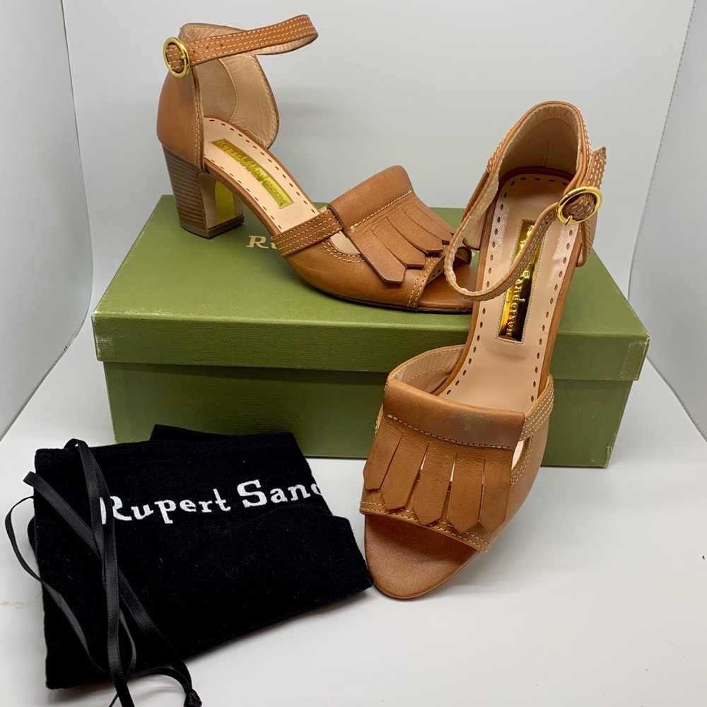 Rupert Sanderson Cresset Fringed Mid Heel Sandals